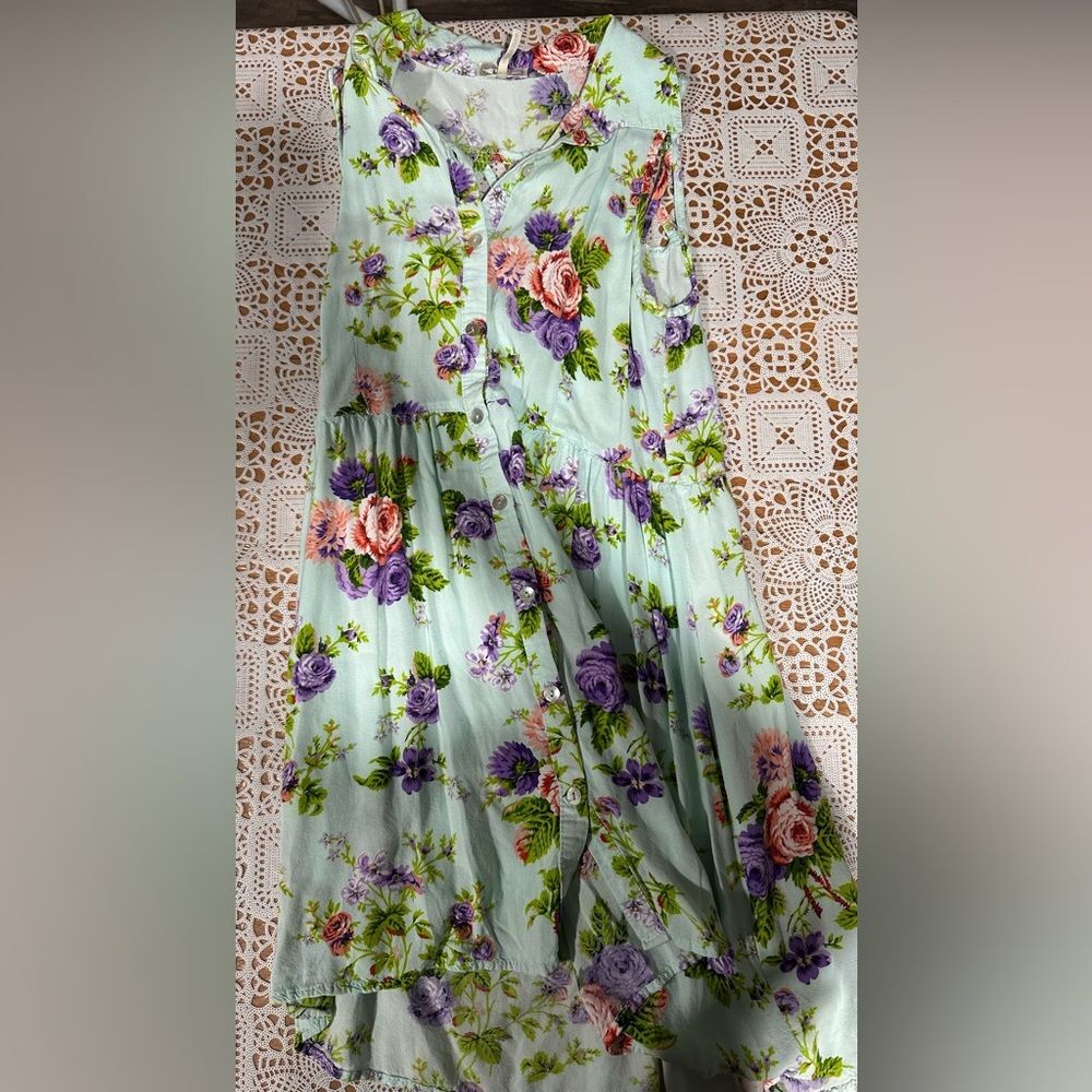 Kirra Mint Green Midi Dress with Purple and Pink Floral Print